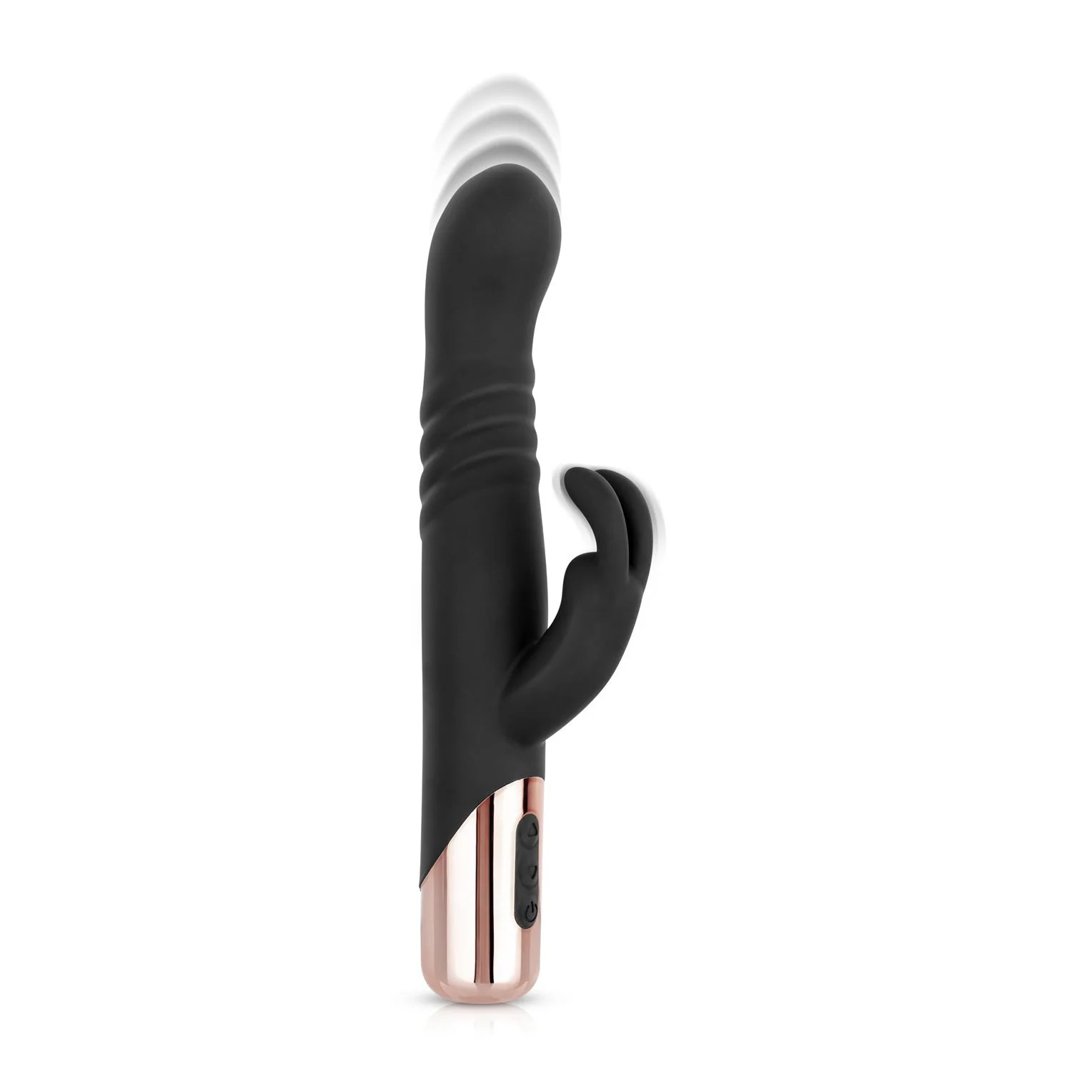 Rosy Gold - Rabbit Vibrator Met Stootfunctie - Zwart Rosy Gold - Rabbit Vibrator Met Stootfunctie - Zwart